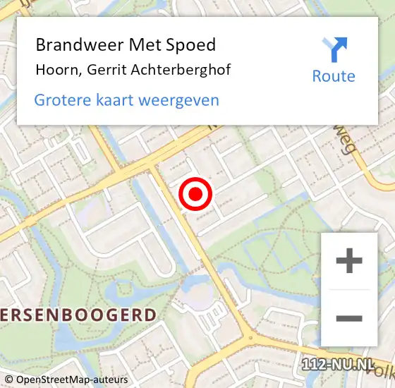 Locatie op kaart van de 112 melding: Brandweer Met Spoed Naar Hoorn, Gerrit Achterberghof op 15 mei 2023 20:33