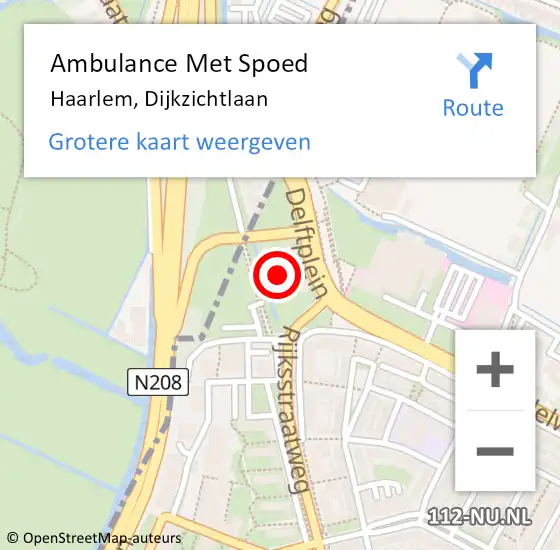 Locatie op kaart van de 112 melding: Ambulance Met Spoed Naar Haarlem, Dijkzichtlaan op 15 mei 2023 20:36