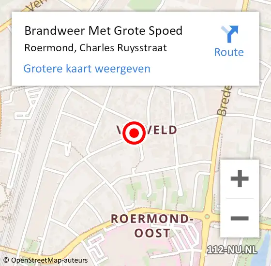 Locatie op kaart van de 112 melding: Brandweer Met Grote Spoed Naar Roermond, Charles Ruysstraat op 15 mei 2023 20:36