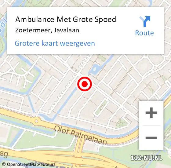 Locatie op kaart van de 112 melding: Ambulance Met Grote Spoed Naar Zoetermeer, Javalaan op 15 mei 2023 21:42