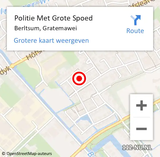 Locatie op kaart van de 112 melding: Politie Met Grote Spoed Naar Berltsum, Gratemawei op 15 mei 2023 22:14
