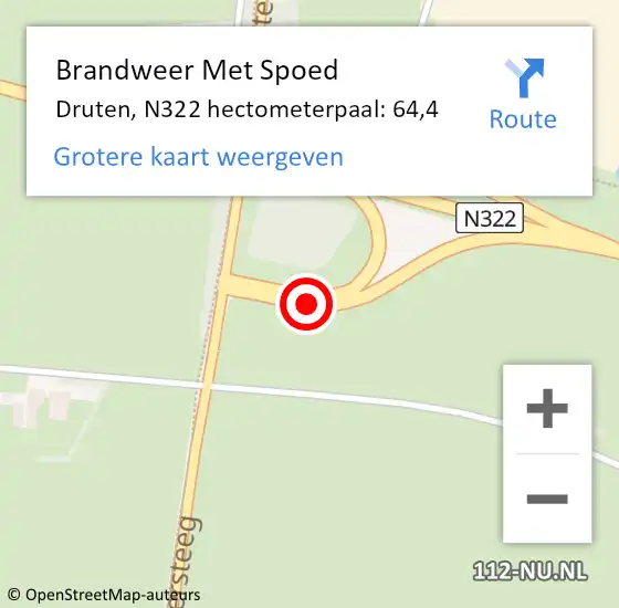 Locatie op kaart van de 112 melding: Brandweer Met Spoed Naar Druten, N322 hectometerpaal: 64,4 op 15 mei 2023 23:07