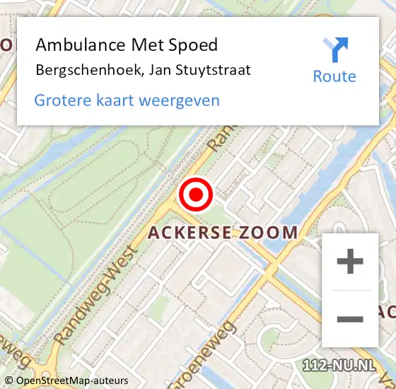 Locatie op kaart van de 112 melding: Ambulance Met Spoed Naar Bergschenhoek, Jan Stuytstraat op 15 mei 2023 23:55