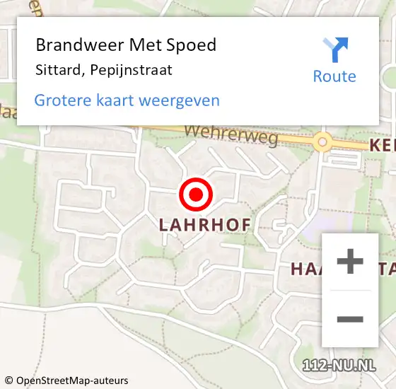 Locatie op kaart van de 112 melding: Brandweer Met Spoed Naar Sittard, Pepijnstraat op 16 mei 2023 00:28