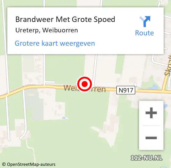 Locatie op kaart van de 112 melding: Brandweer Met Grote Spoed Naar Ureterp, Weibuorren op 25 augustus 2014 16:31