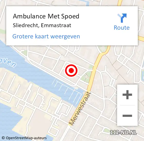 Locatie op kaart van de 112 melding: Ambulance Met Spoed Naar Sliedrecht, Emmastraat op 16 mei 2023 02:50