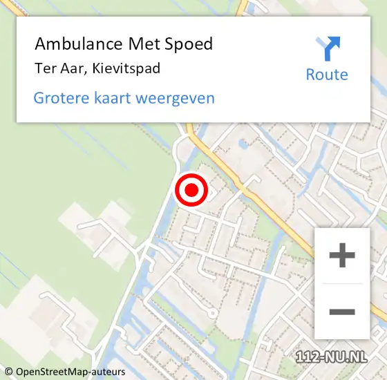 Locatie op kaart van de 112 melding: Ambulance Met Spoed Naar Ter Aar, Kievitspad op 16 mei 2023 02:57