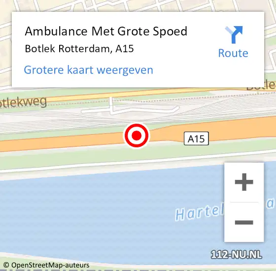 Locatie op kaart van de 112 melding: Ambulance Met Grote Spoed Naar Botlek, A15 R hectometerpaal: 40,4 op 25 augustus 2014 16:33