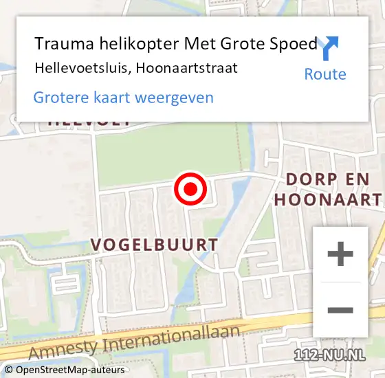 Locatie op kaart van de 112 melding: Trauma helikopter Met Grote Spoed Naar Hellevoetsluis, Hoonaartstraat op 16 mei 2023 04:08