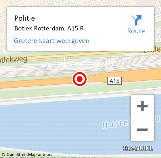 Locatie op kaart van de 112 melding: Politie Botlek, A15 R hectometerpaal: 40,4 op 25 augustus 2014 16:37