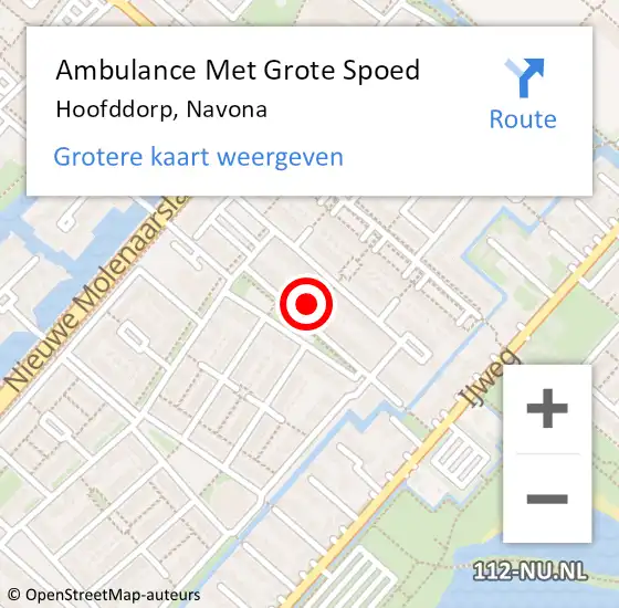 Locatie op kaart van de 112 melding: Ambulance Met Grote Spoed Naar Hoofddorp, Navona op 16 mei 2023 05:36