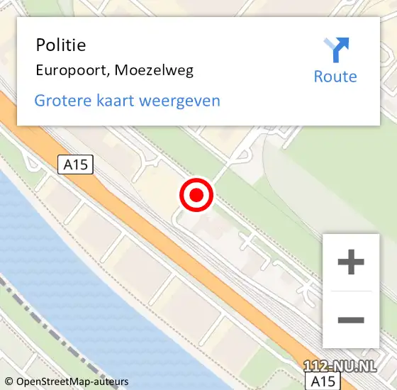 Locatie op kaart van de 112 melding: Politie Europoort, Moezelweg op 16 mei 2023 06:44