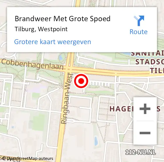 Locatie op kaart van de 112 melding: Brandweer Met Grote Spoed Naar Tilburg, Westpoint op 16 mei 2023 06:48