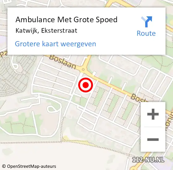 Locatie op kaart van de 112 melding: Ambulance Met Grote Spoed Naar Katwijk, Eksterstraat op 16 mei 2023 07:47