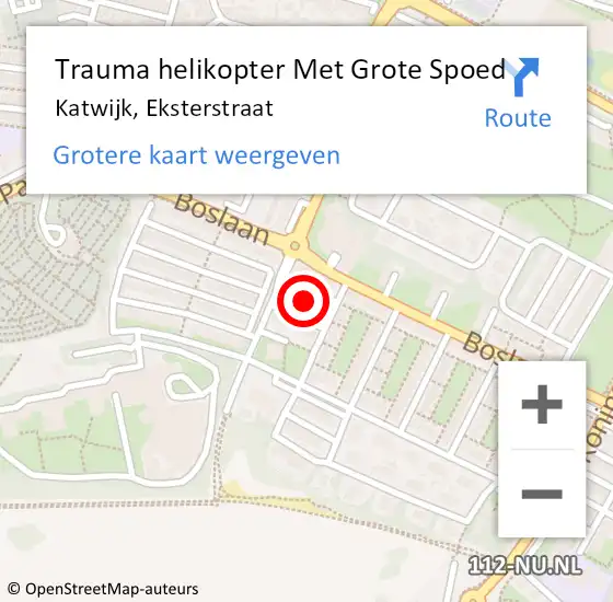 Locatie op kaart van de 112 melding: Trauma helikopter Met Grote Spoed Naar Katwijk, Eksterstraat op 16 mei 2023 07:48