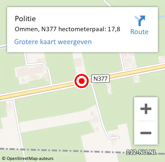 Locatie op kaart van de 112 melding: Politie Ommen, N377 hectometerpaal: 17,8 op 16 mei 2023 07:57