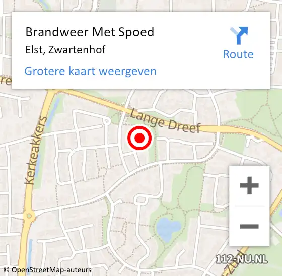 Locatie op kaart van de 112 melding: Brandweer Met Spoed Naar Elst, Zwartenhof op 16 mei 2023 08:07