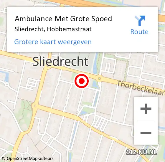 Locatie op kaart van de 112 melding: Ambulance Met Grote Spoed Naar Sliedrecht, Hobbemastraat op 16 mei 2023 08:09