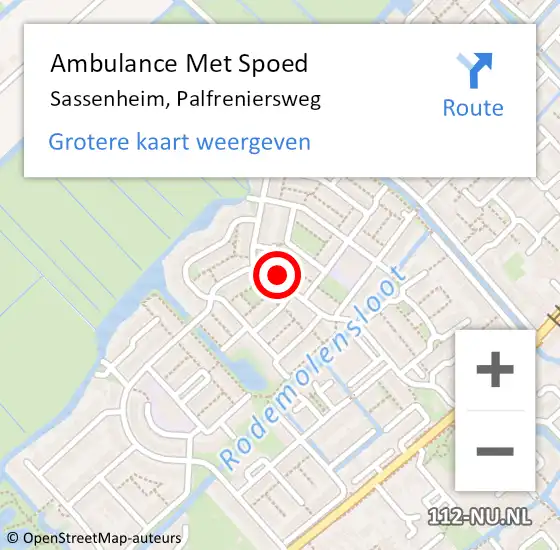 Locatie op kaart van de 112 melding: Ambulance Met Spoed Naar Sassenheim, Palfreniersweg op 16 mei 2023 08:27