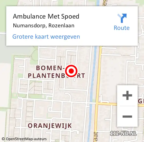 Locatie op kaart van de 112 melding: Ambulance Met Spoed Naar Numansdorp, Rozenlaan op 16 mei 2023 09:03