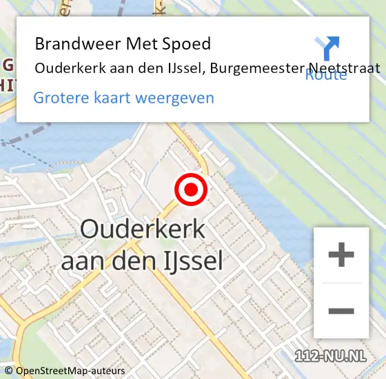 Locatie op kaart van de 112 melding: Brandweer Met Spoed Naar Ouderkerk aan den IJssel, Burgemeester Neetstraat op 16 mei 2023 09:13