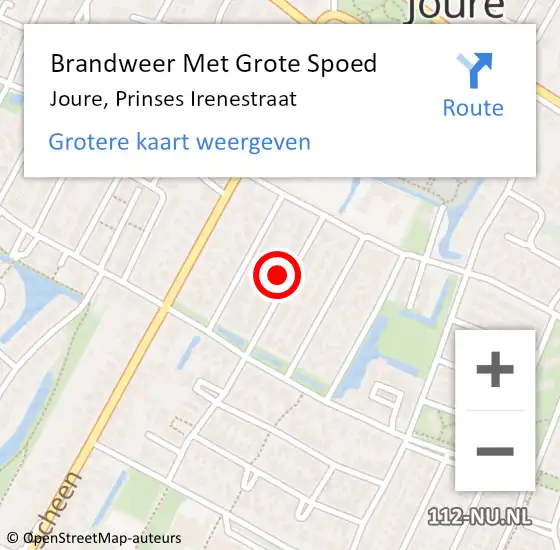 Locatie op kaart van de 112 melding: Brandweer Met Grote Spoed Naar Joure, Prinses Irenestraat op 16 mei 2023 09:13