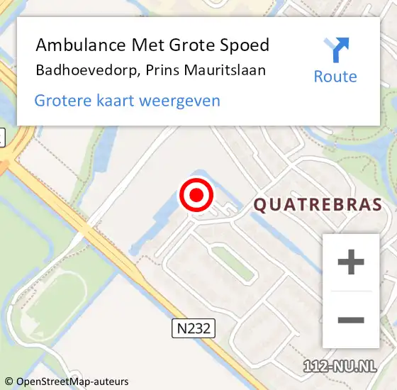 Locatie op kaart van de 112 melding: Ambulance Met Grote Spoed Naar Badhoevedorp, Prins Mauritslaan op 16 mei 2023 09:32