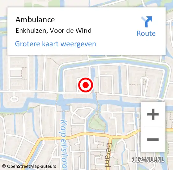 Locatie op kaart van de 112 melding: Ambulance Enkhuizen, Voor de Wind op 16 mei 2023 10:30