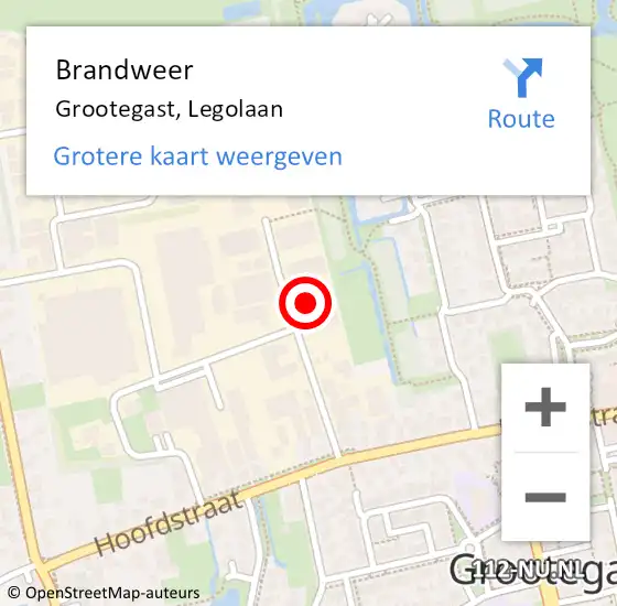 Locatie op kaart van de 112 melding: Brandweer Grootegast, Legolaan op 16 mei 2023 10:48