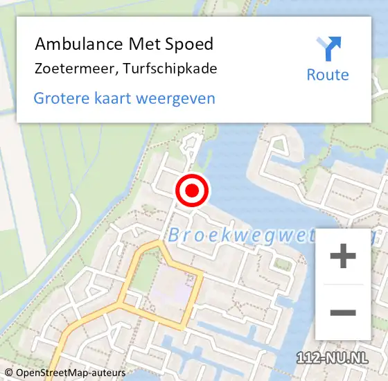 Locatie op kaart van de 112 melding: Ambulance Met Spoed Naar Zoetermeer, Turfschipkade op 16 mei 2023 10:49