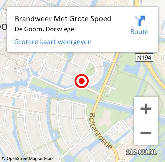 Locatie op kaart van de 112 melding: Brandweer Met Grote Spoed Naar De Goorn, Dorsvlegel op 16 mei 2023 11:05