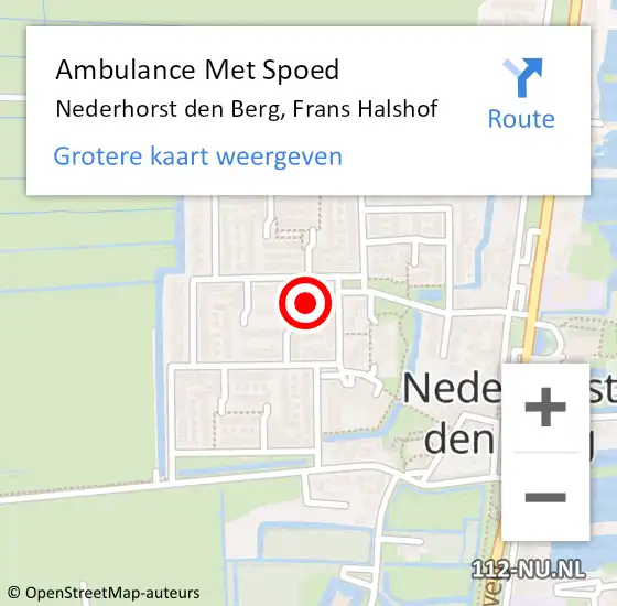 Locatie op kaart van de 112 melding: Ambulance Met Spoed Naar Nederhorst den Berg, Frans Halshof op 16 mei 2023 11:05