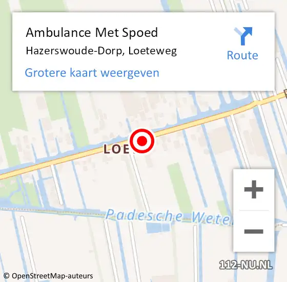 Locatie op kaart van de 112 melding: Ambulance Met Spoed Naar Hazerswoude-Dorp, Loeteweg op 16 mei 2023 11:34