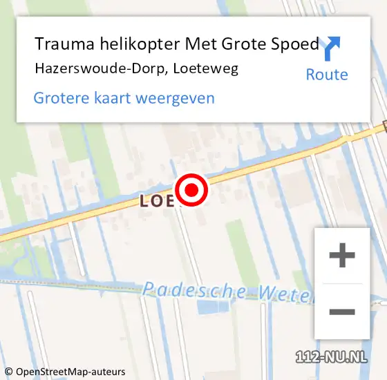 Locatie op kaart van de 112 melding: Trauma helikopter Met Grote Spoed Naar Hazerswoude-Dorp, Loeteweg op 16 mei 2023 11:41