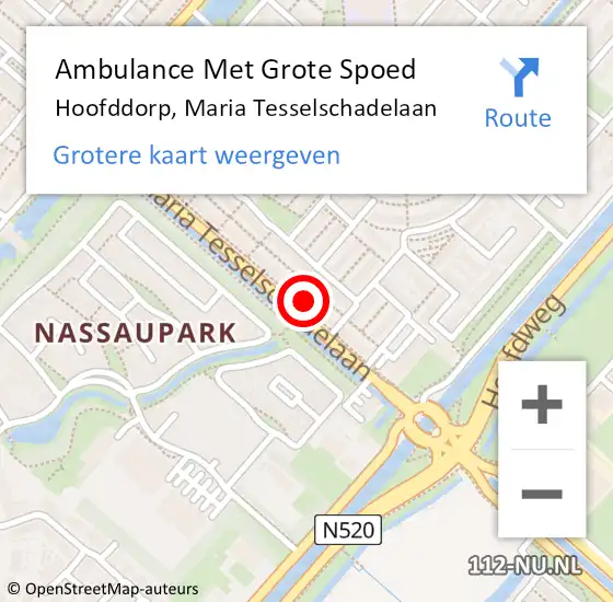 Locatie op kaart van de 112 melding: Ambulance Met Grote Spoed Naar Hoofddorp, Maria Tesselschadelaan op 16 mei 2023 12:04