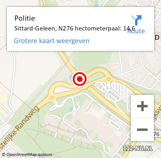 Locatie op kaart van de 112 melding: Politie Sittard-Geleen, N276 hectometerpaal: 14,6 op 16 mei 2023 12:13