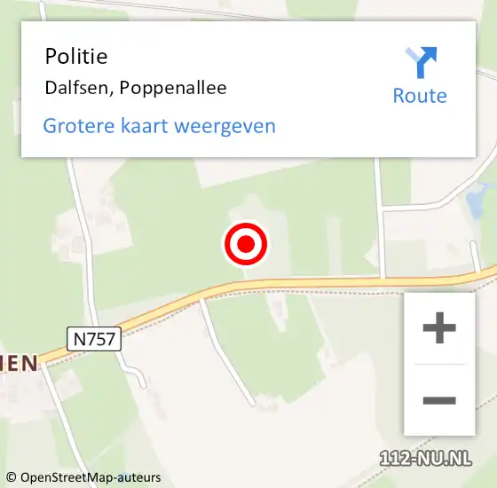Locatie op kaart van de 112 melding: Politie Dalfsen, Poppenallee op 16 mei 2023 12:42