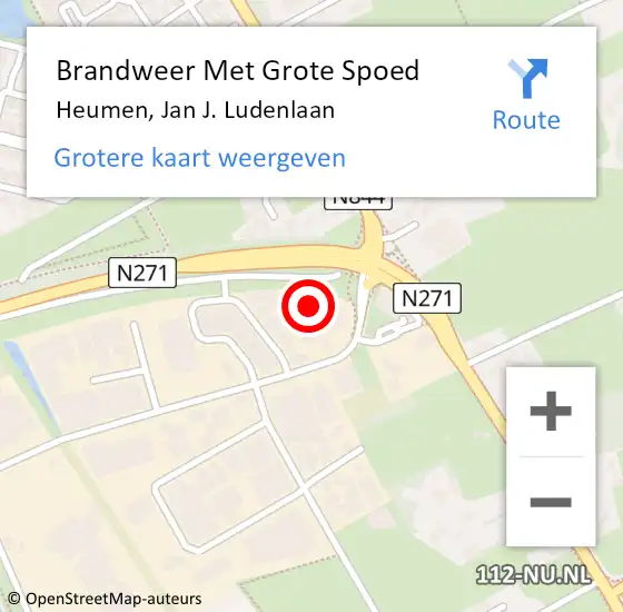 Locatie op kaart van de 112 melding: Brandweer Met Grote Spoed Naar Heumen, Jan J. Ludenlaan op 16 mei 2023 12:59