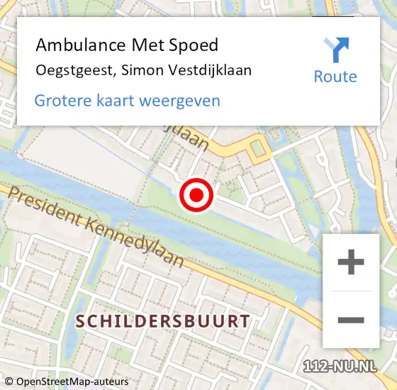 Locatie op kaart van de 112 melding: Ambulance Met Spoed Naar Oegstgeest, Simon Vestdijklaan op 16 mei 2023 13:25