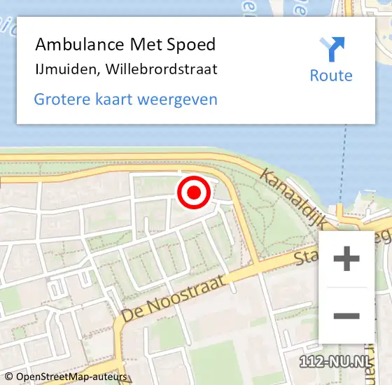 Locatie op kaart van de 112 melding: Ambulance Met Spoed Naar IJmuiden, Willebrordstraat op 16 mei 2023 14:12