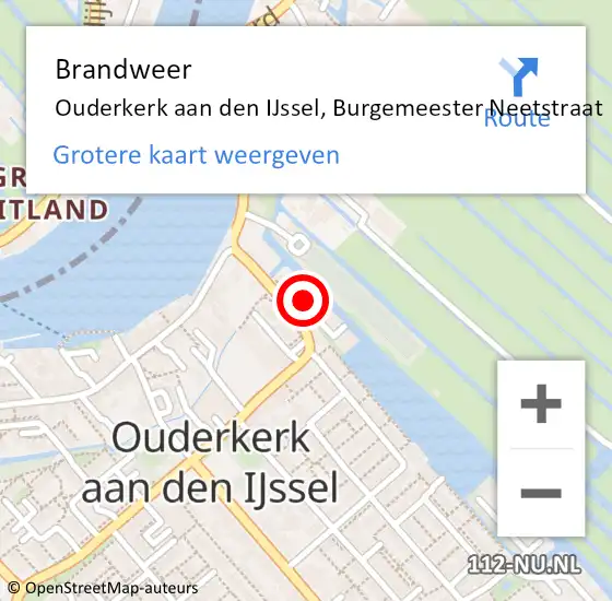Locatie op kaart van de 112 melding: Brandweer Ouderkerk aan den IJssel, Burgemeester Neetstraat op 16 mei 2023 14:29