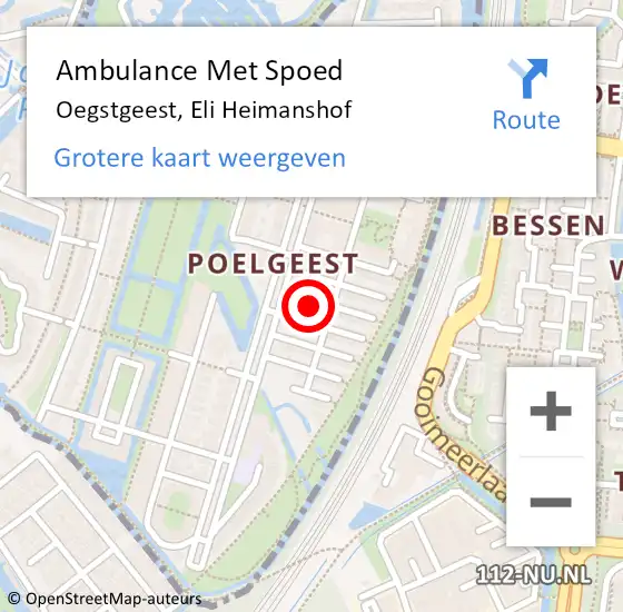Locatie op kaart van de 112 melding: Ambulance Met Spoed Naar Oegstgeest, Eli Heimanshof op 16 mei 2023 14:35