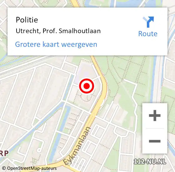 Locatie op kaart van de 112 melding: Politie Utrecht, Prof. Smalhoutlaan op 16 mei 2023 15:05