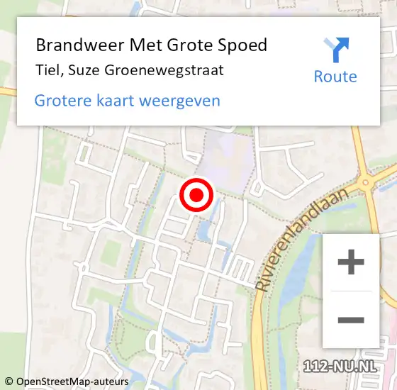 Locatie op kaart van de 112 melding: Brandweer Met Grote Spoed Naar Tiel, Suze Groenewegstraat op 16 mei 2023 15:12