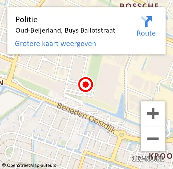 Locatie op kaart van de 112 melding: Politie Oud-Beijerland, Buys Ballotstraat op 16 mei 2023 15:19