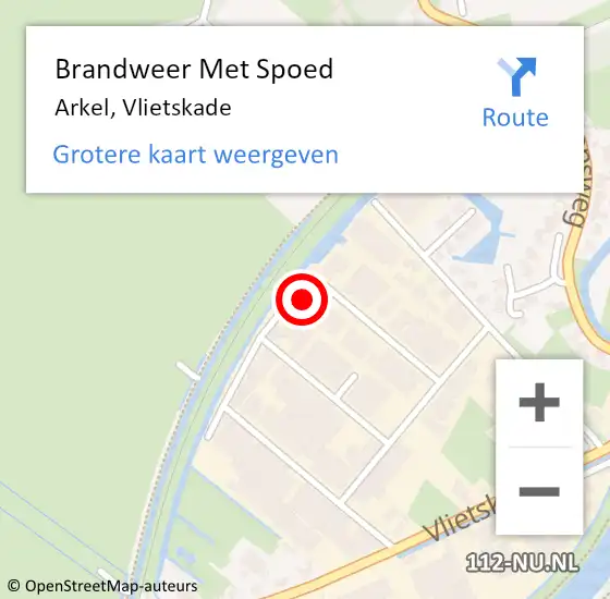 Locatie op kaart van de 112 melding: Brandweer Met Spoed Naar Arkel, Vlietskade op 16 mei 2023 15:20