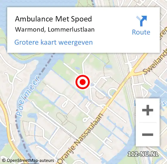 Locatie op kaart van de 112 melding: Ambulance Met Spoed Naar Warmond, Lommerlustlaan op 16 mei 2023 15:29