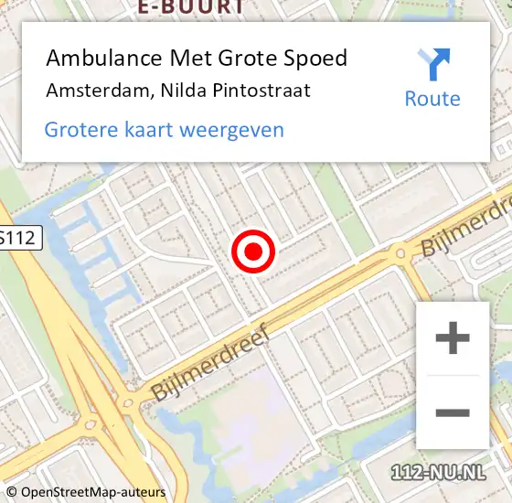 Locatie op kaart van de 112 melding: Ambulance Met Grote Spoed Naar Amsterdam, Nilda Pintostraat op 16 mei 2023 15:47