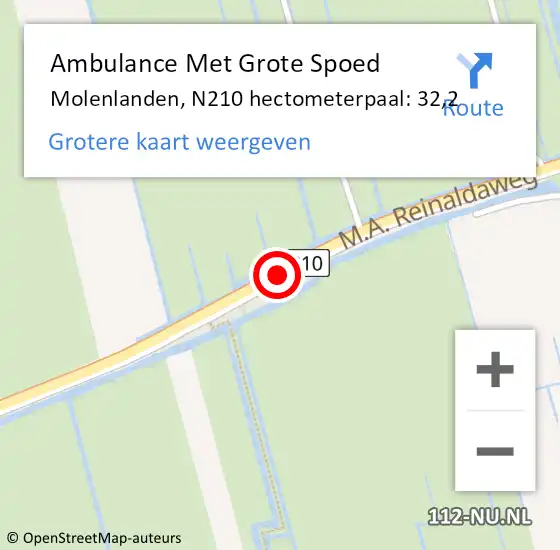 Locatie op kaart van de 112 melding: Ambulance Met Grote Spoed Naar Molenlanden, N210 hectometerpaal: 32,2 op 16 mei 2023 16:10