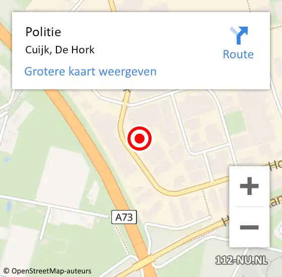 Locatie op kaart van de 112 melding: Politie Cuijk, De Hork op 16 mei 2023 16:21